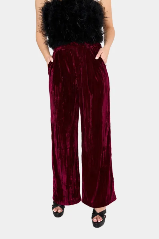 Sondra High-Waisted Velvet Pants - Cabernet made by Buddy Love