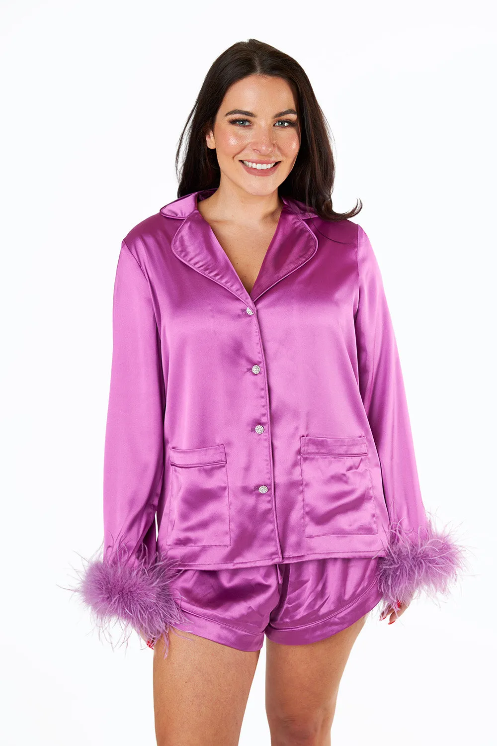 Prescott Feather Trim Pajama Set - Purple sold by Buddy Love