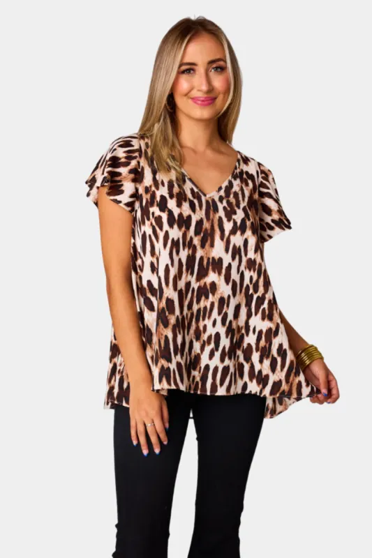 Avril Flutter Sleeve V-Neck Top - Kiara sold by Buddy Love