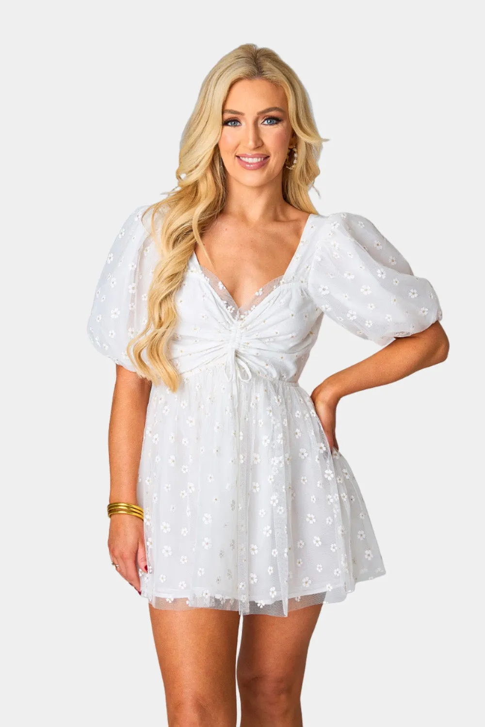 Hannah Elastic Waist Mini Dress - English Daisy sold by Buddy Love