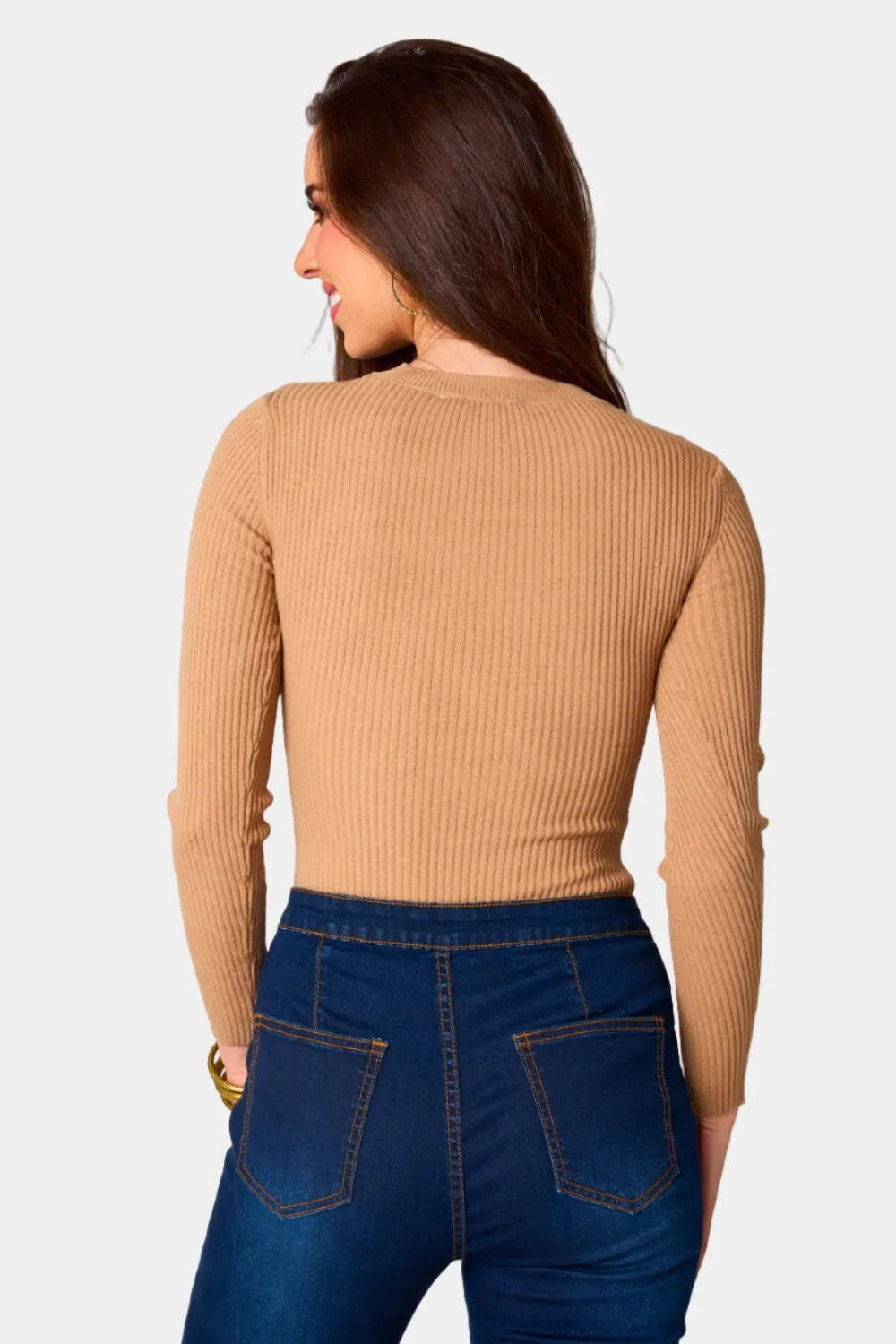 Nadia Long Sleeve Cutout Bodysuit - Natural sold by Buddy Love product image thumbnail 4
