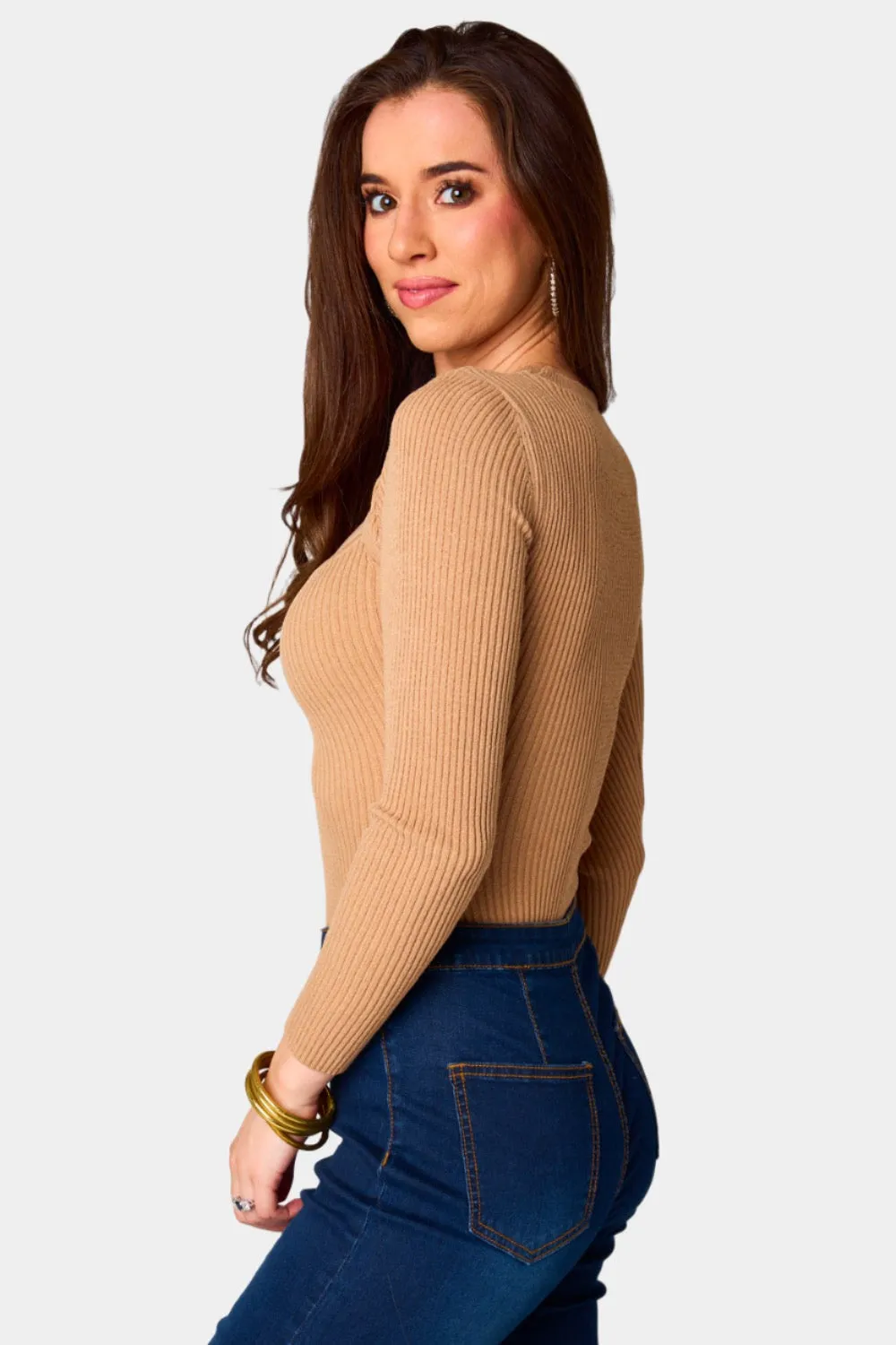 Nadia Long Sleeve Cutout Bodysuit - Natural sold by Buddy Love product image thumbnail 3