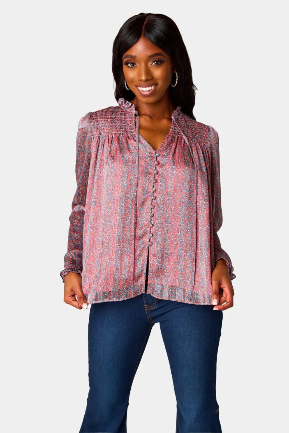 Everly Long Sleeve Button Up Blouse - Forget Me Not sold by Buddy Love