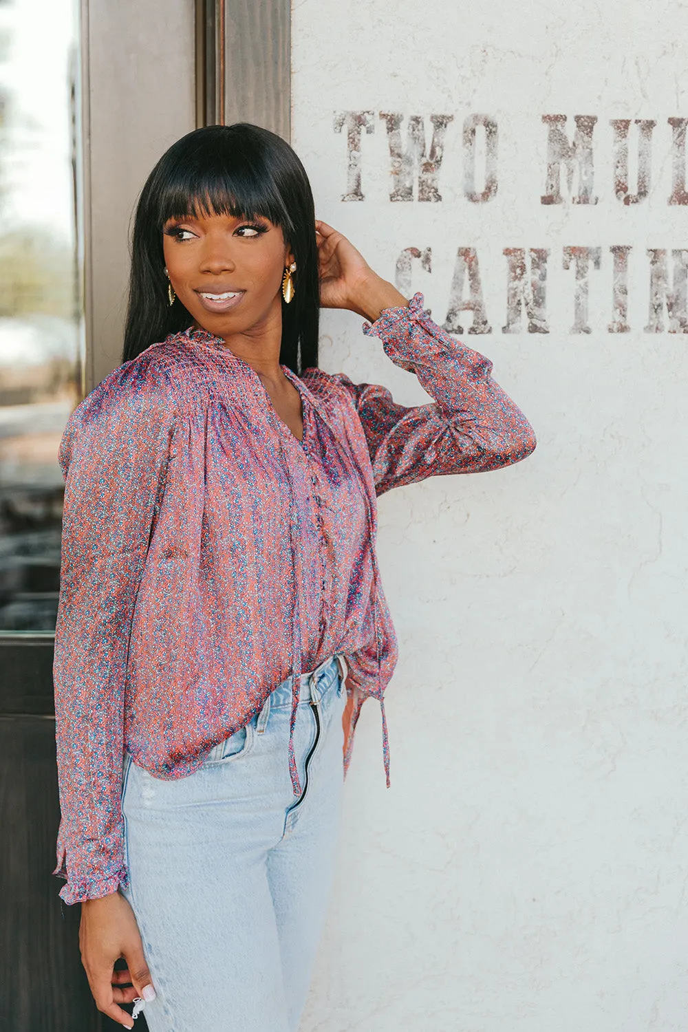 Everly Long Sleeve Button Up Blouse - Forget Me Not sold by Buddy Love product image thumbnail 5