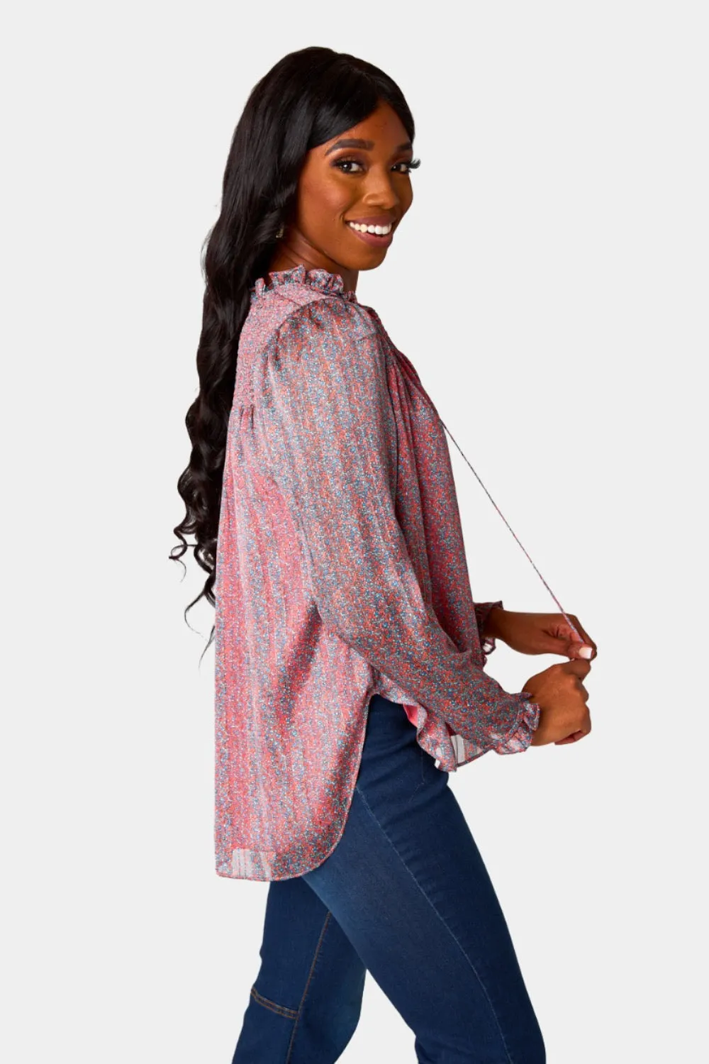 Everly Long Sleeve Button Up Blouse - Forget Me Not sold by Buddy Love product image thumbnail 3