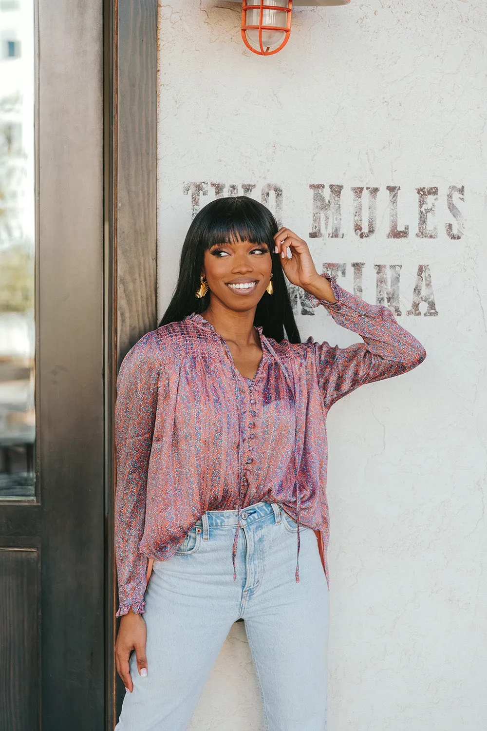 Everly Long Sleeve Button Up Blouse - Forget Me Not sold by Buddy Love product image thumbnail 2