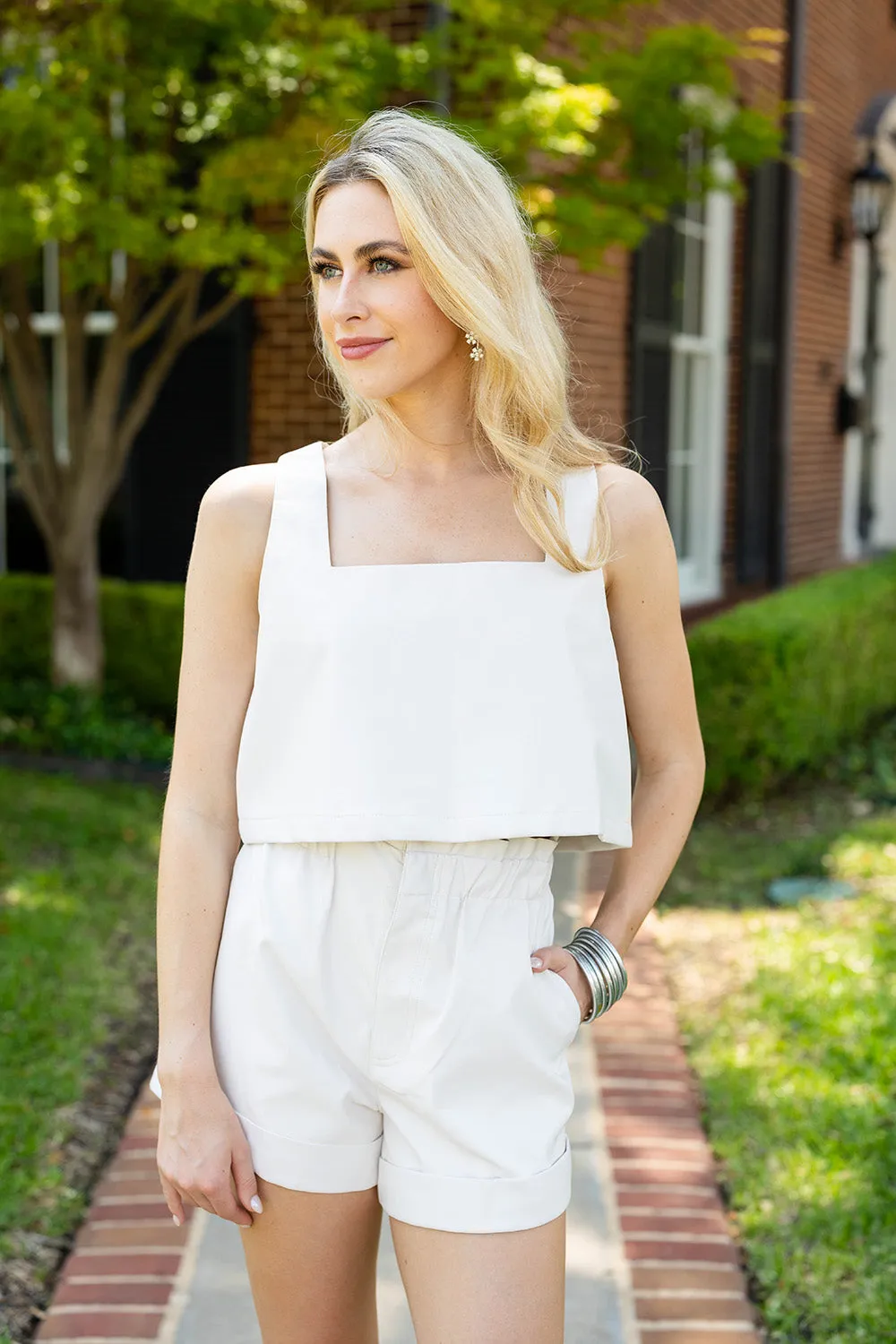 Manning Vegan Leather Cropped Tank Top - Powder sold by Buddy Love product image thumbnail 3