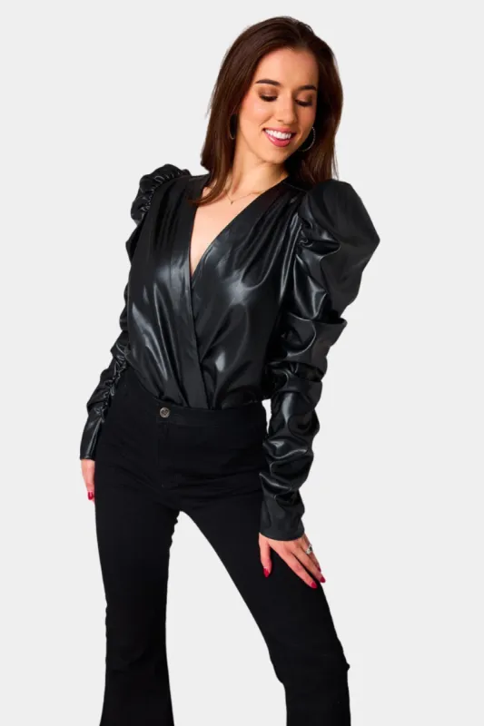 Joan Surplice Neckline Bodysuit - Black sold by Buddy Love