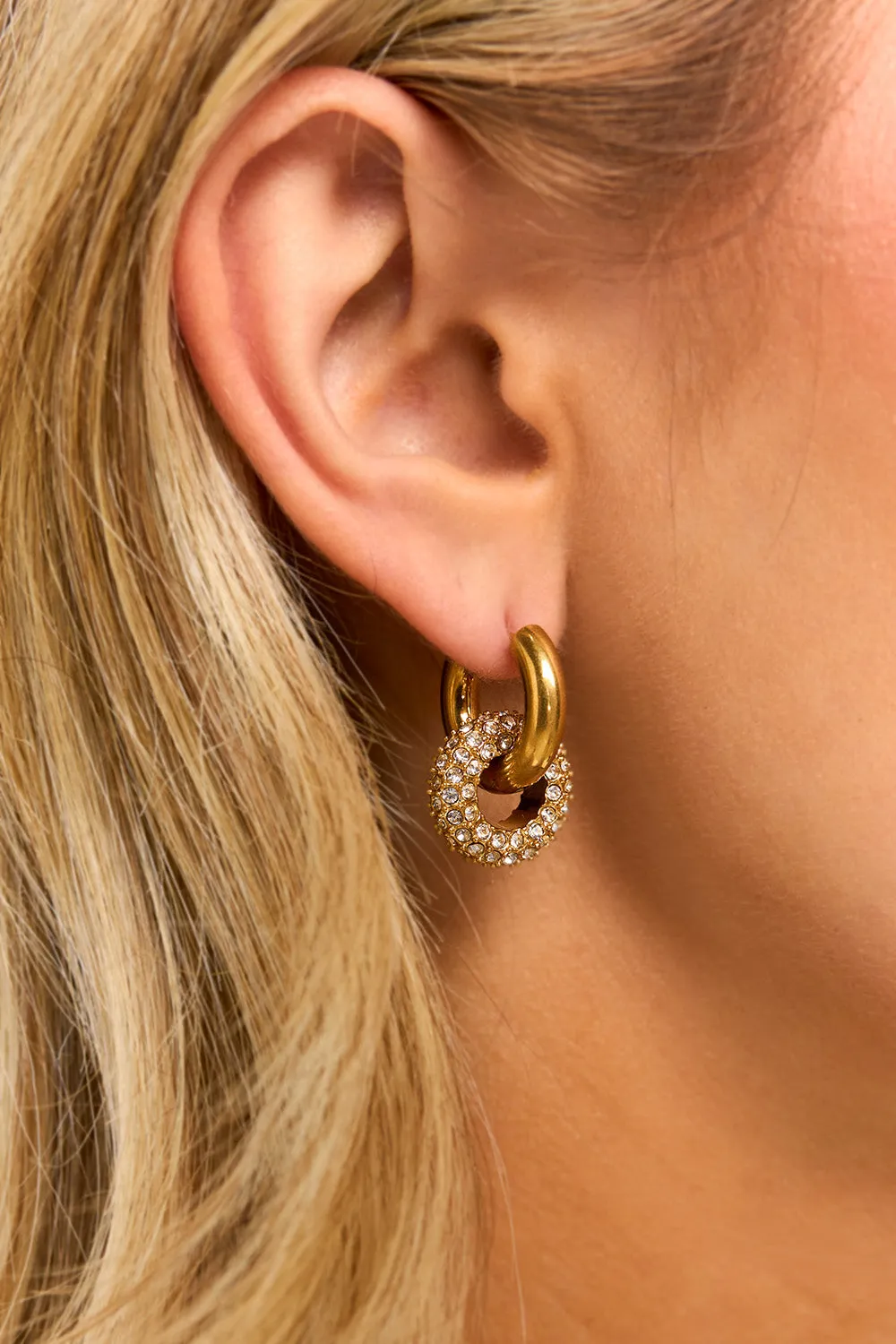 Titanium Steel Inlaid Zircon Double-Hoop Earrings sold by Buddy Love product image thumbnail 2