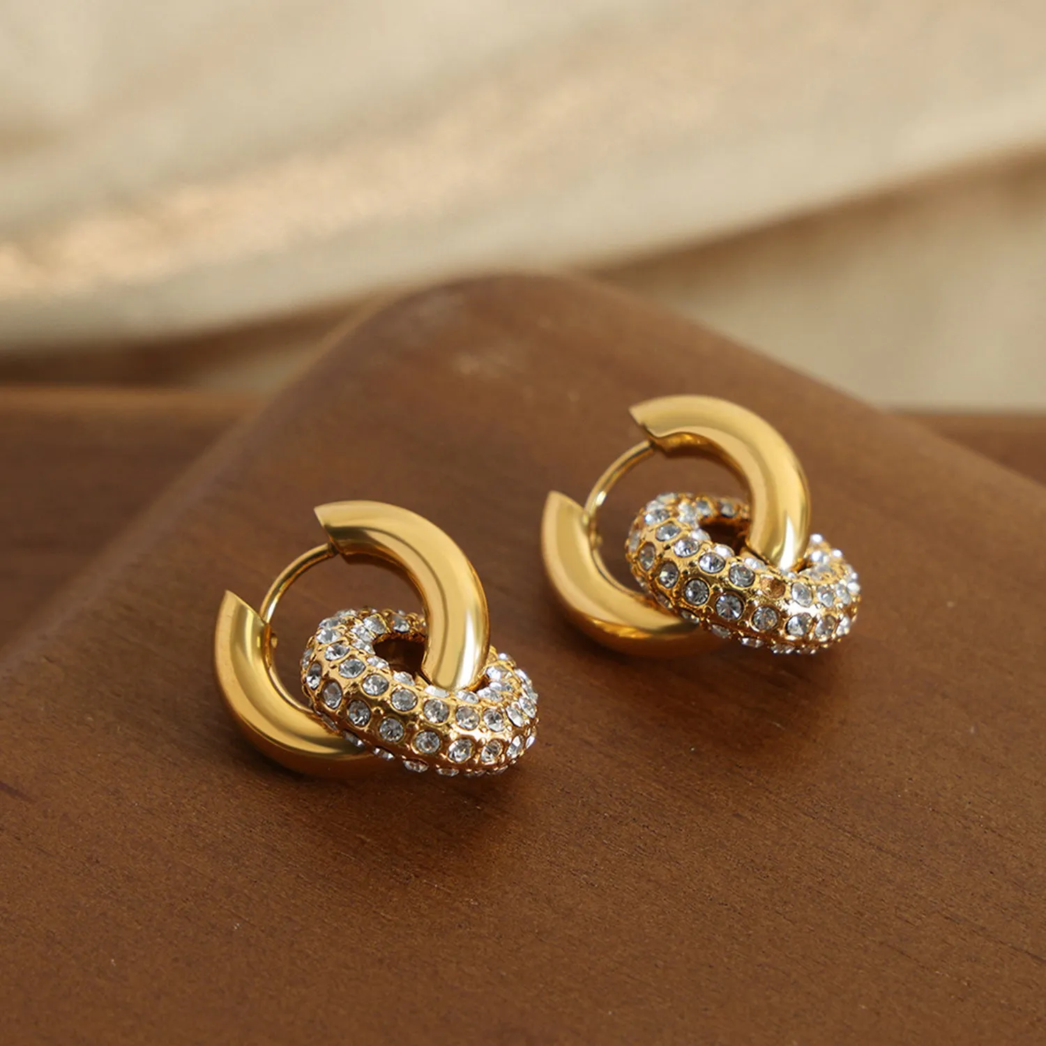 Titanium Steel Inlaid Zircon Double-Hoop Earrings sold by Buddy Love product image thumbnail 3