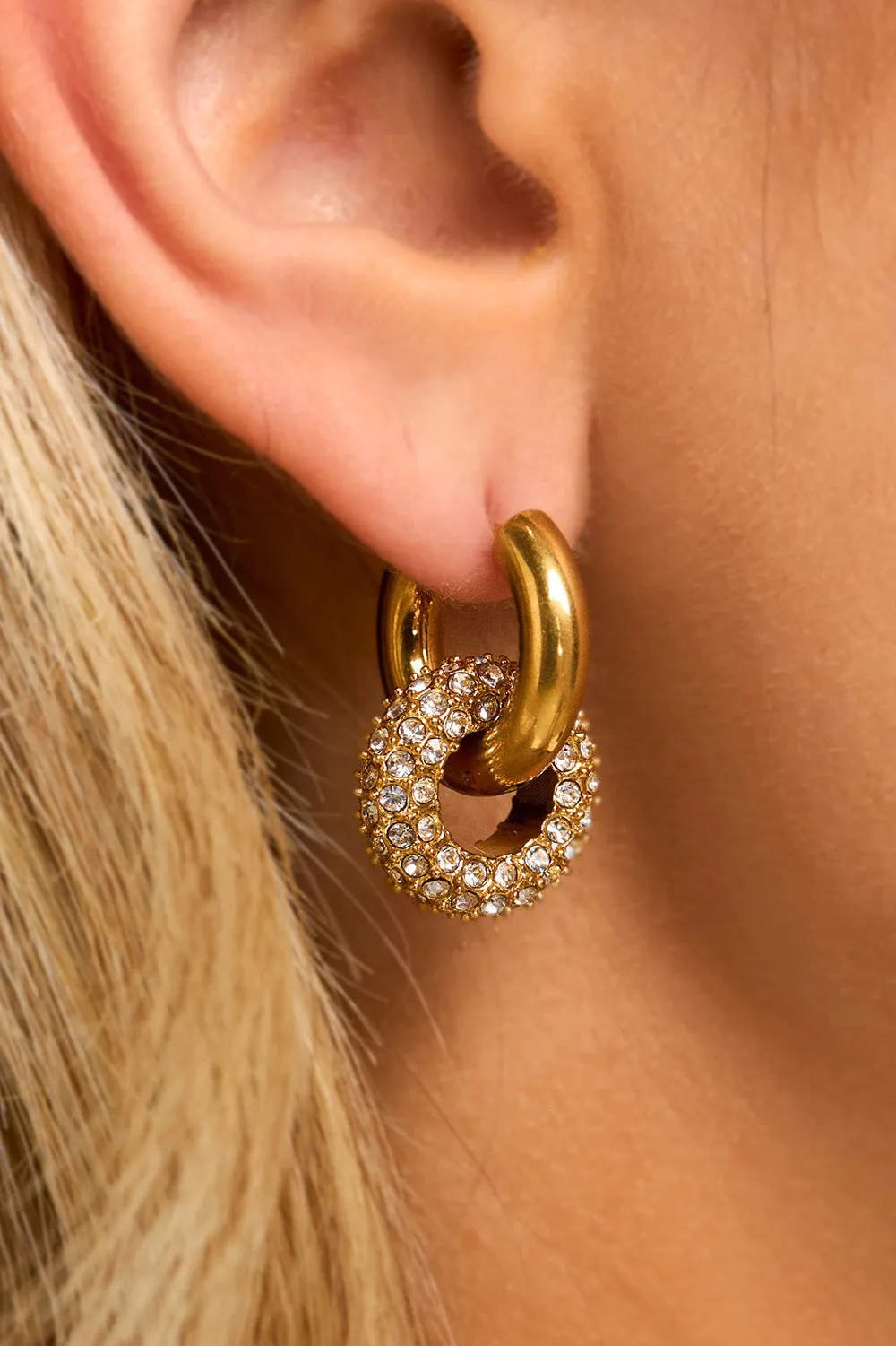 Titanium Steel Inlaid Zircon Double-Hoop Earrings sold by Buddy Love