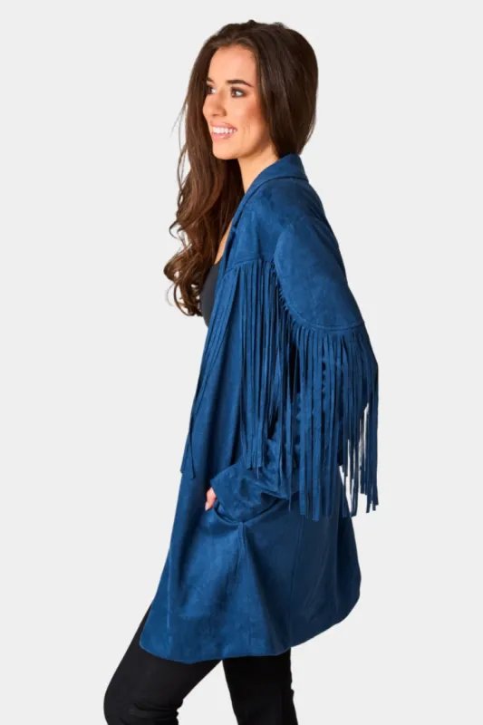 Dutton Fringe Suede Jacket - Navy sold by Buddy Love