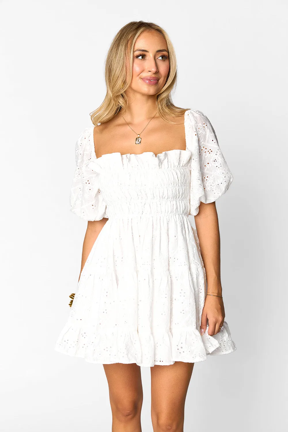 Spencer Puff Sleeve Mini Dress - White sold by Buddy Love