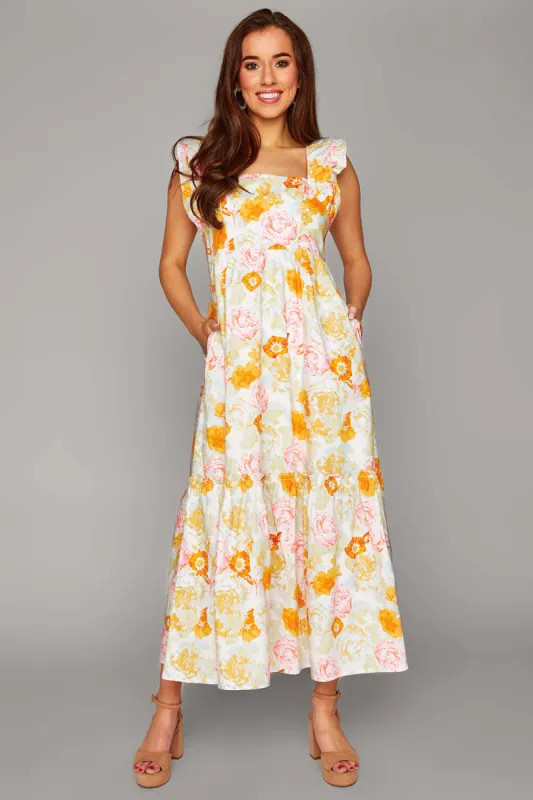 Anastasia Ruffle Shoulder Midi Dress - Creamsicle sold by Buddy Love