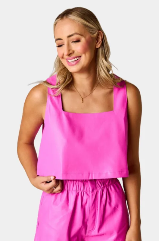 Manning Vegan Leather Cropped Tank Top - Magenta sold by Buddy Love