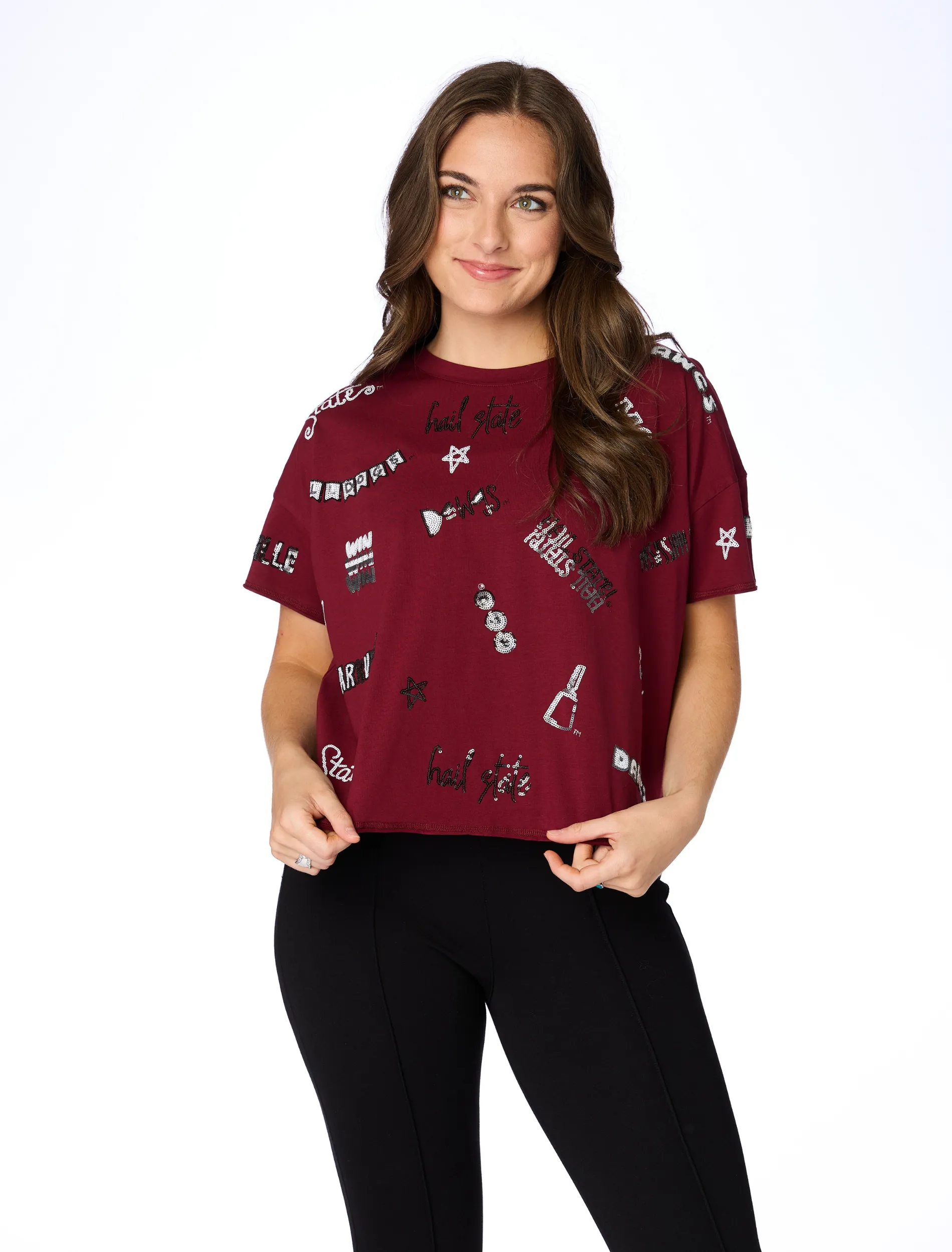 The Mississippi State Sequin Spirit Tee sold by Buddy Love