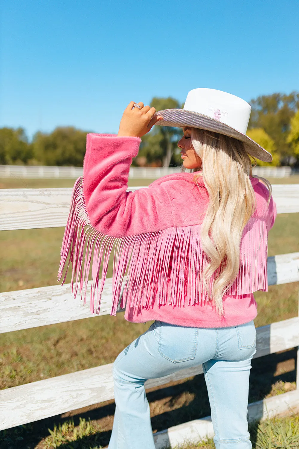 Skylar Fringe Faux Fur Jacket - Hot Pink sold by Buddy Love product image thumbnail 2