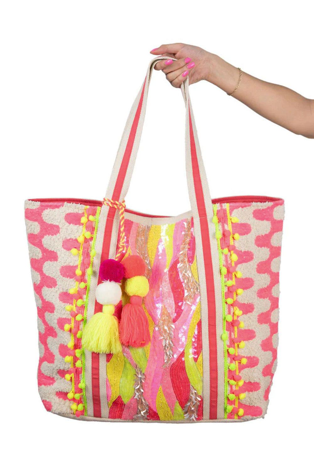 Sequin & Beaded Tote Bag - Pink/Yellow sold by Buddy Love