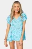 Avril Flutter Sleeve V-Neck Top - Pacific sold by Buddy Love