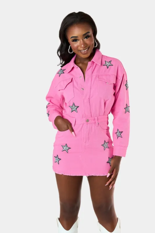 Raelynn Denim Mini Dress - Pink sold by Buddy Love