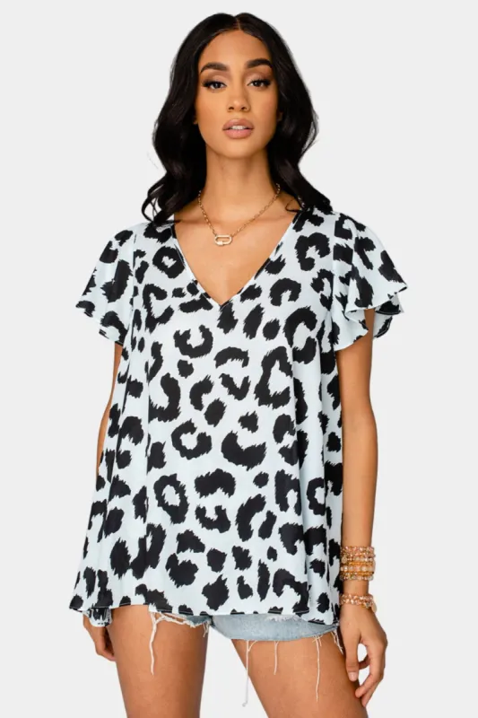Avril Flutter Sleeve V-Neck Top - Alpine sold by Buddy Love