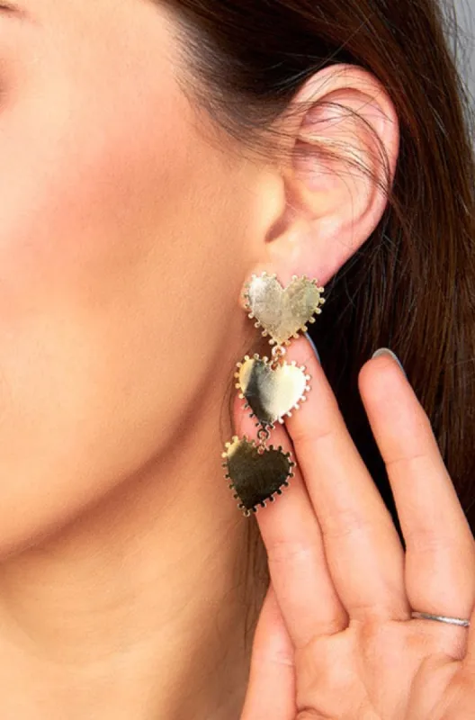 Triple Heart Earrings - Gold sold by Buddy Love