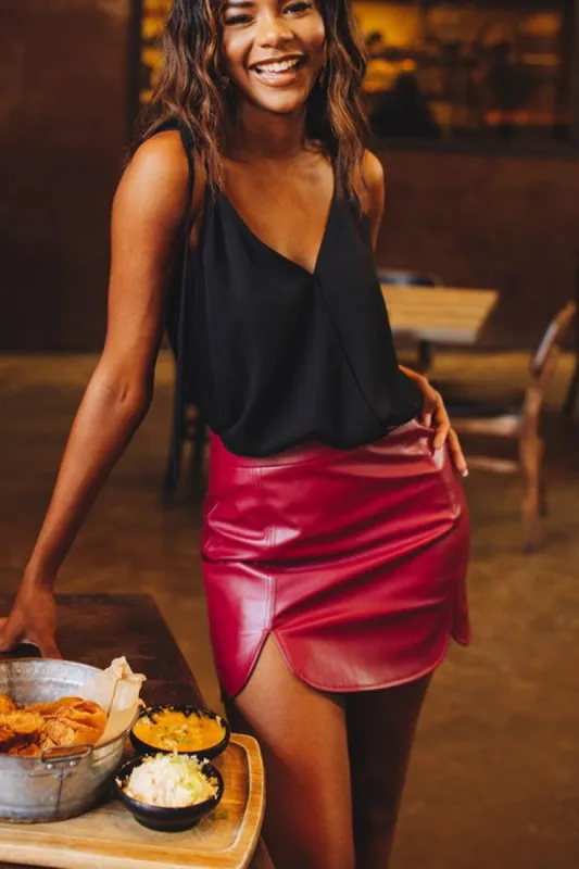 BuddyLove Carli Vegan Leather Mini Skirt - Burgundy sold by Buddy Love