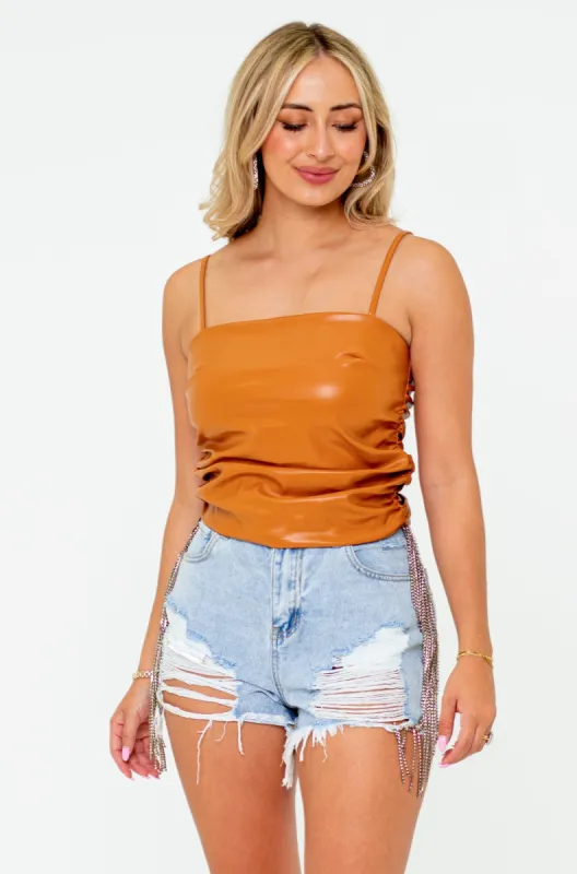 Jolee Vegan Leather Tank Top - Sable sold by Buddy Love