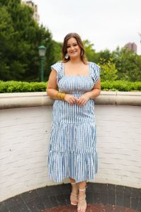 BuddyLove Brynn Ruffle Shoulder Midi Dress - Blue Checker sold by Buddy Love