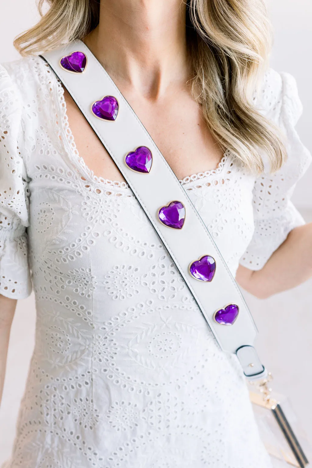 Crystal Heart Purse Straps - White/Purple sold by Buddy Love product image thumbnail 2