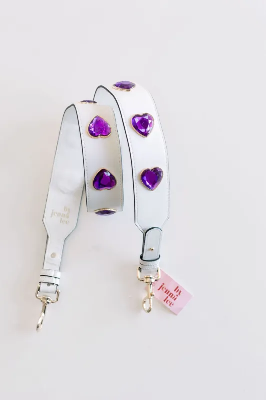 Crystal Heart Purse Straps - White/Purple sold by Buddy Love