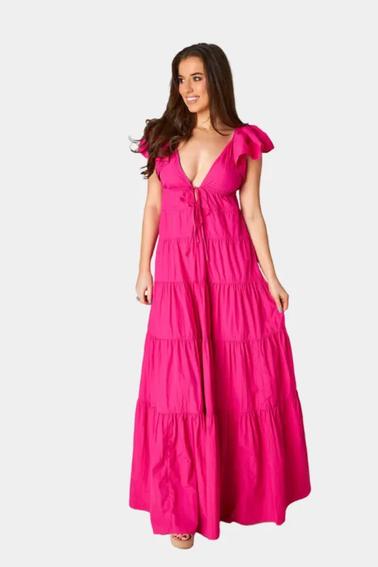 Holland Tiered Maxi Dress - Raspberry made by Buddy Love