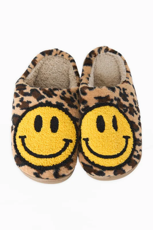 Melody Smiley Face Slippers - Leopard sold by Buddy Love