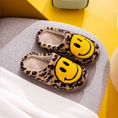 Melody Smiley Face Slippers - Leopard sold by Buddy Love product image thumbnail 4