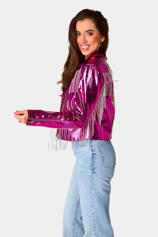 Rife Crystal Fringe Metallic Jacket - Electric sold by Buddy Love