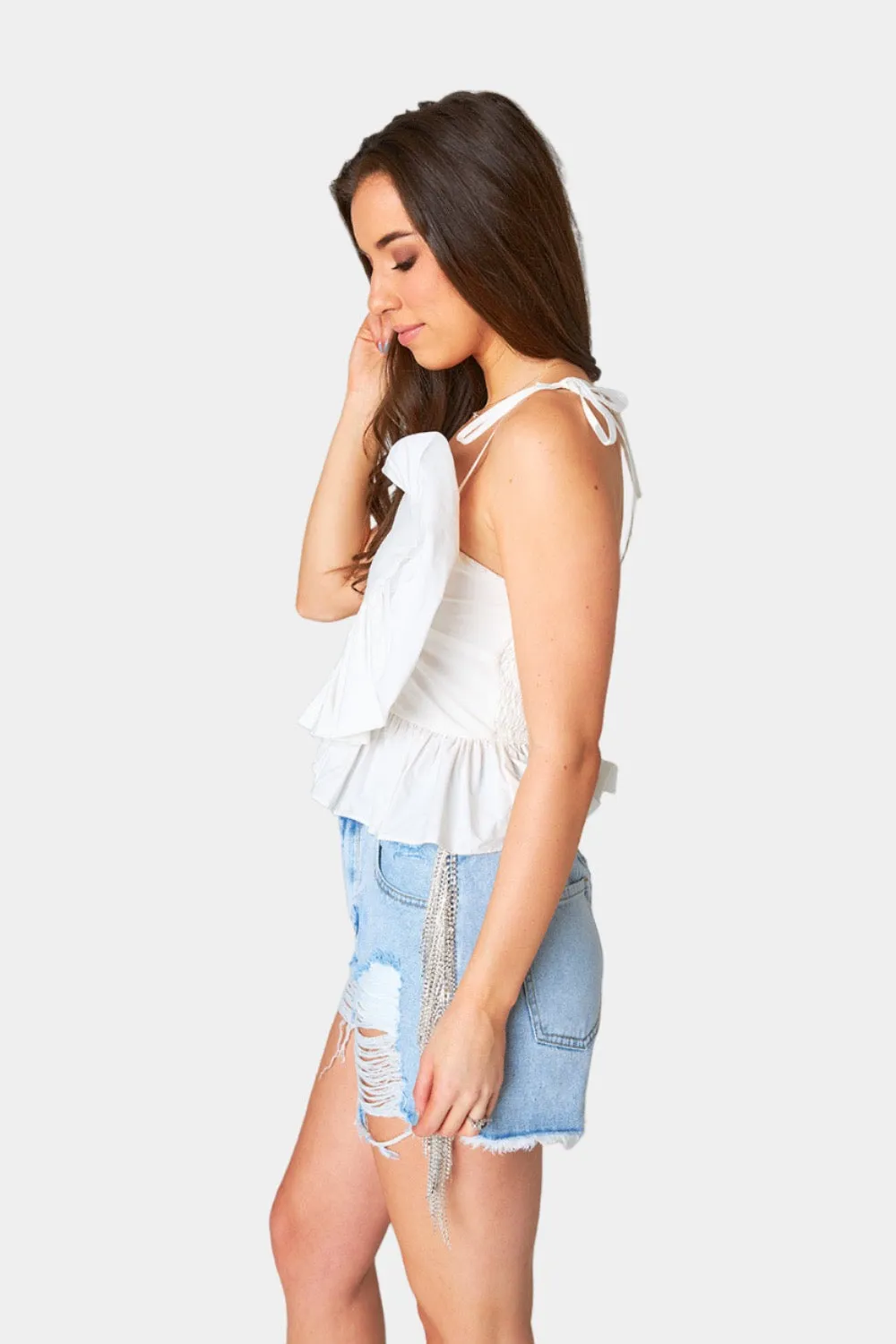 Beck Ruffle Tank Top - White sold by Buddy Love product image thumbnail 4