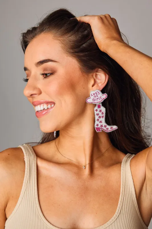 Lets Go Girls Beaded Boot Earrings - Pink made by Buddy Love