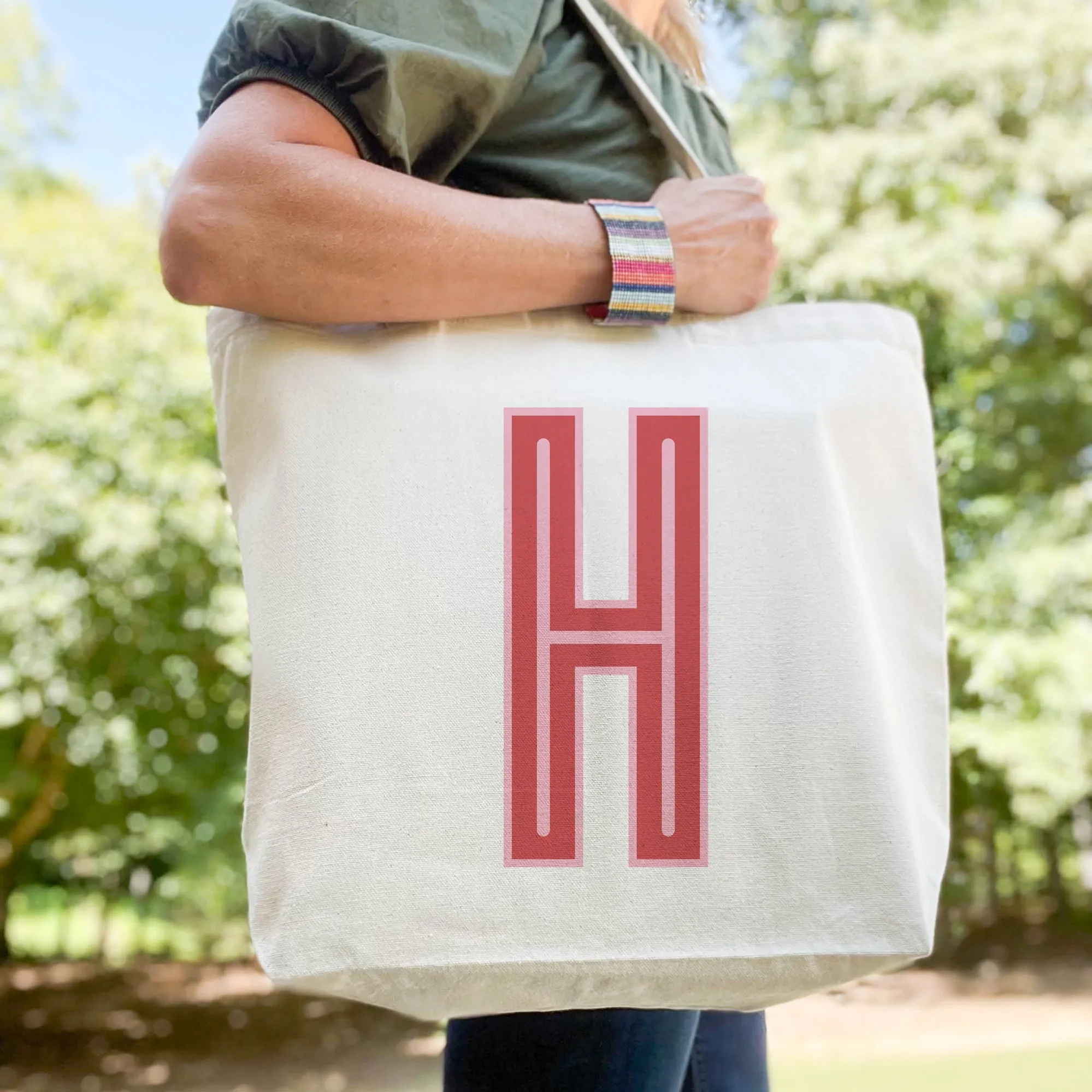 Canvas Tote - Single Initial - Red Pink - NEW! sold by Buddy Love product image thumbnail 2