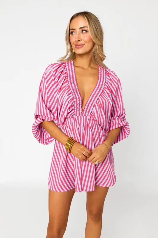 Palm Beach Plunge Neck Romper - Lychee sold by Buddy Love