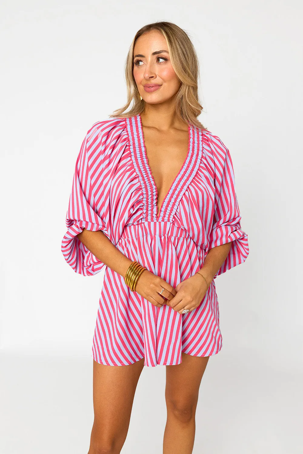 Palm Beach Plunge Neck Romper - Lychee sold by Buddy Love