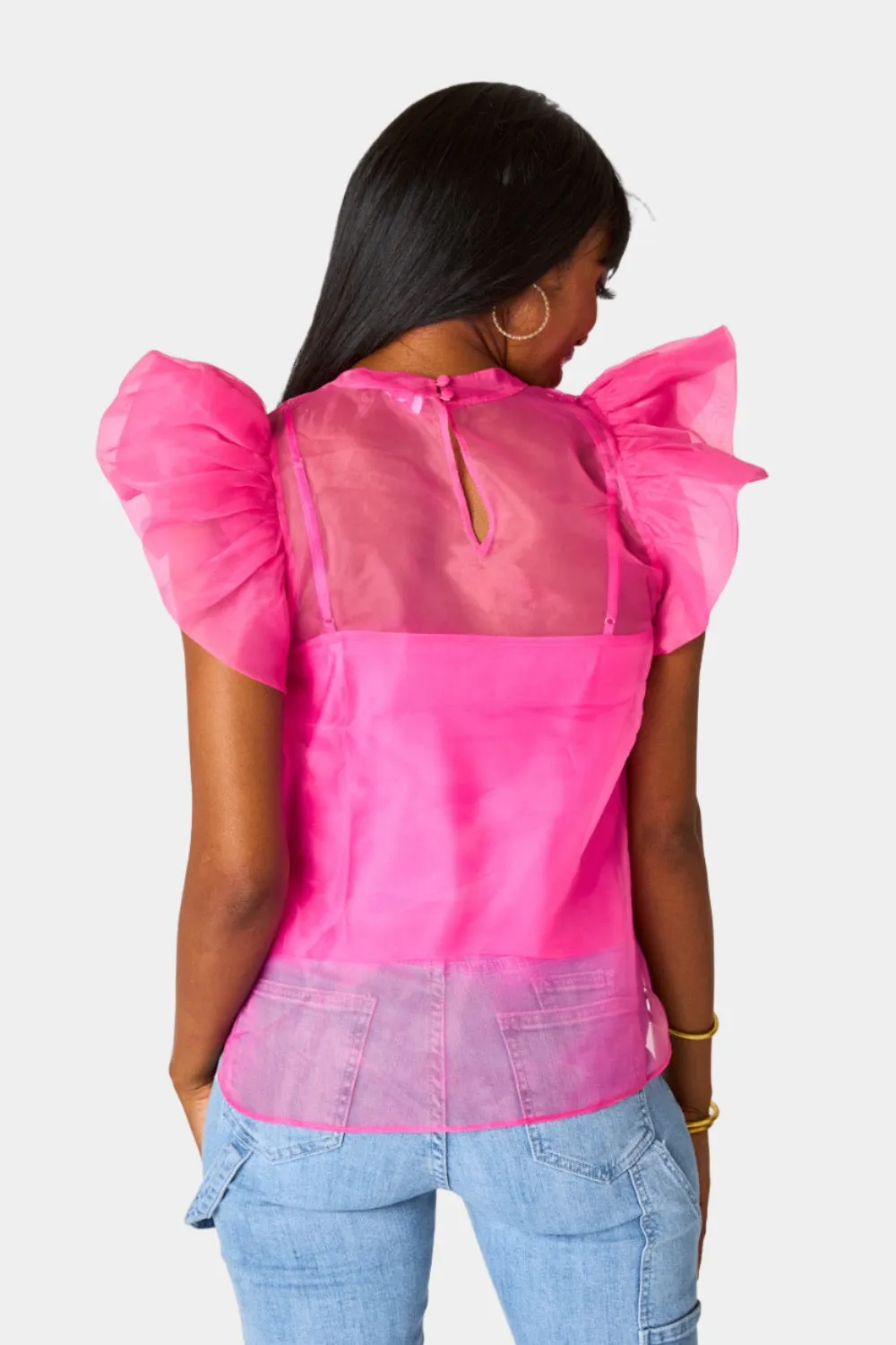 Kaycee Organza Ruffle Sleeve Top - Hot Pink sold by Buddy Love product image thumbnail 4