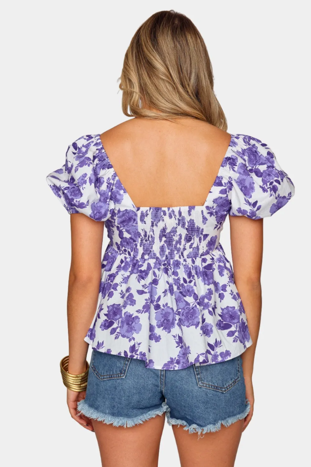 Houston Puff Sleeve Top - Purple Floral sold by Buddy Love product image thumbnail 4