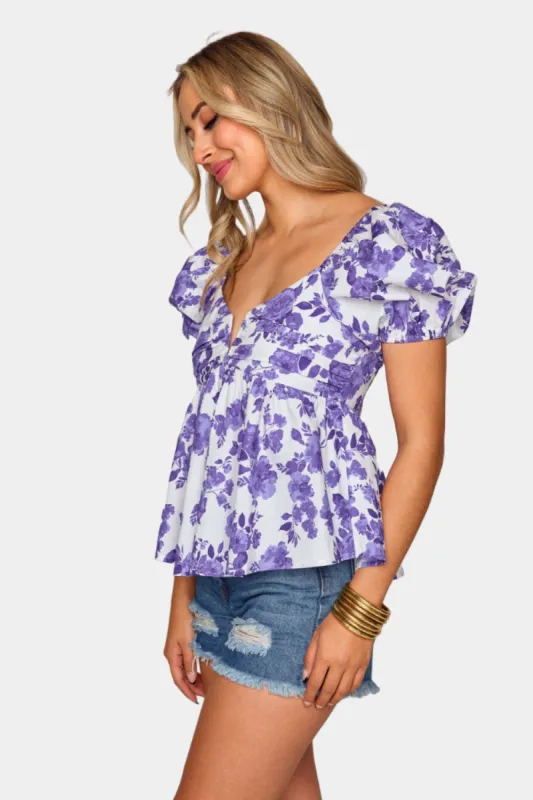 Houston Puff Sleeve Top - Purple Floral sold by Buddy Love