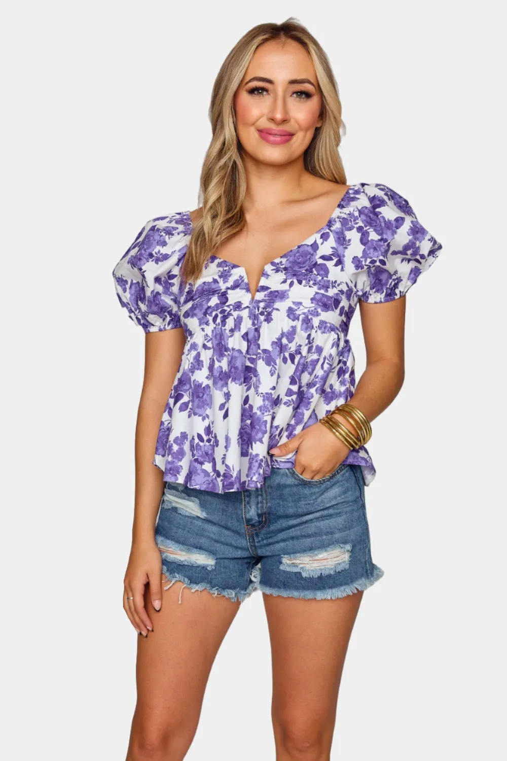 Houston Puff Sleeve Top - Purple Floral sold by Buddy Love product image thumbnail 3
