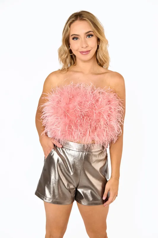 Fancy Strapless Feather Crop Top - Rose Gold sold by Buddy Love