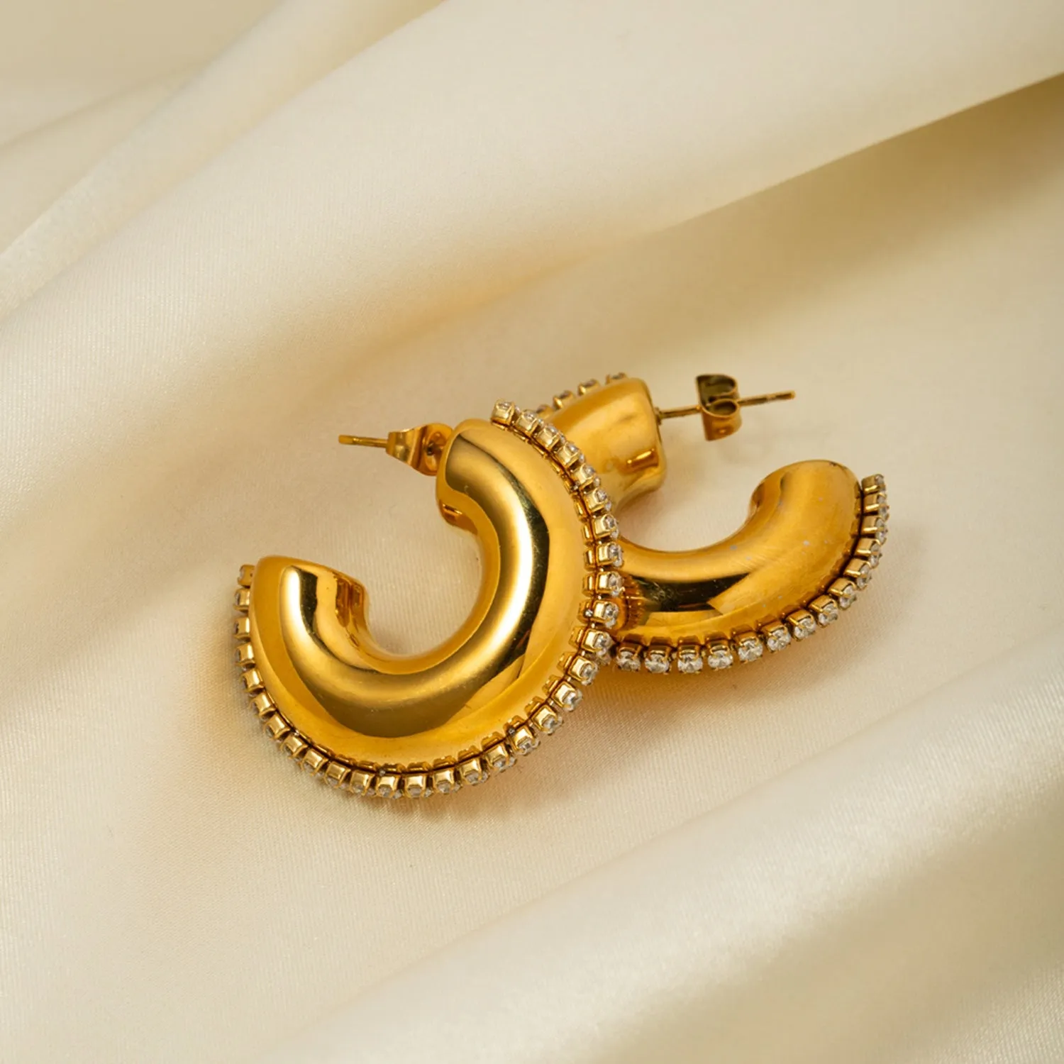 Zircon Stainless Steel C-Hoop Earrings sold by Buddy Love product image thumbnail 3