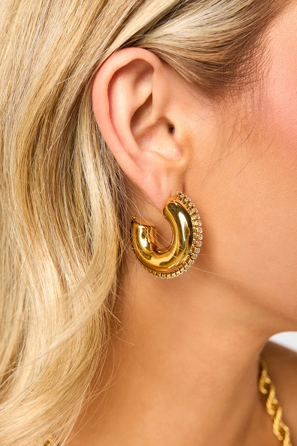 Zircon Stainless Steel C-Hoop Earrings sold by Buddy Love product image thumbnail 2