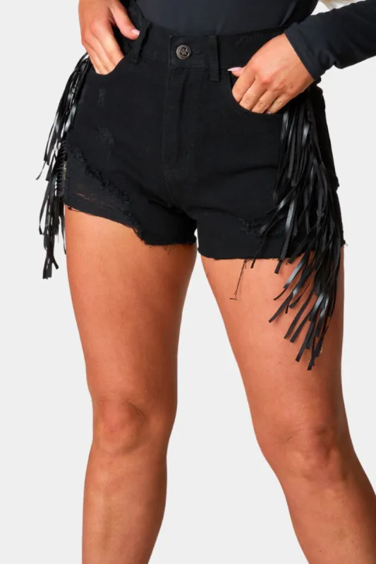 Lacey Distressed Denim Shorts - Black made by Buddy Love