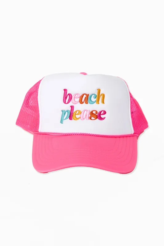 Beach Please Embroidered Trucker Hat - Pink sold by Buddy Love