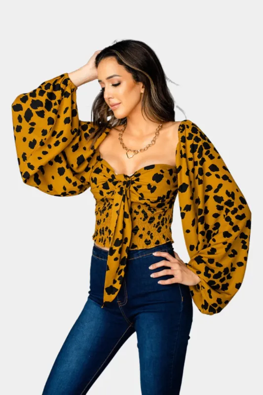 Yasmine Tie Front Smocked Top - Poker sold by Buddy Love